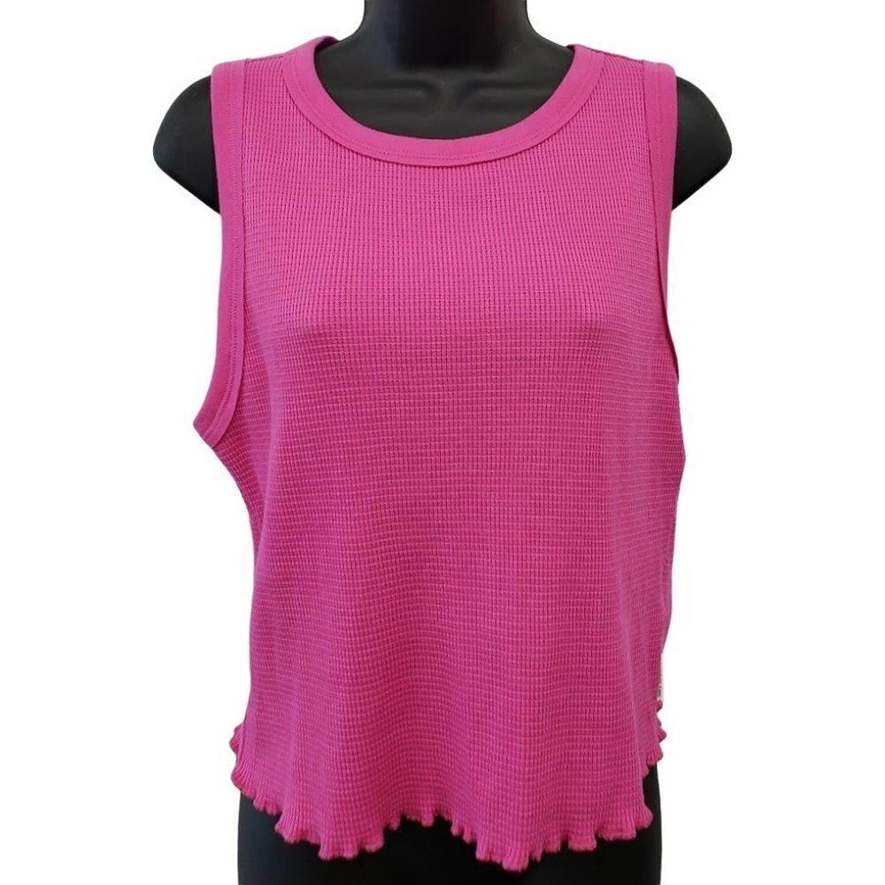 Calvin Klein Waffle Knit Crop Top‎ Women's LARGE Hot Pink Sleeveless NWOT